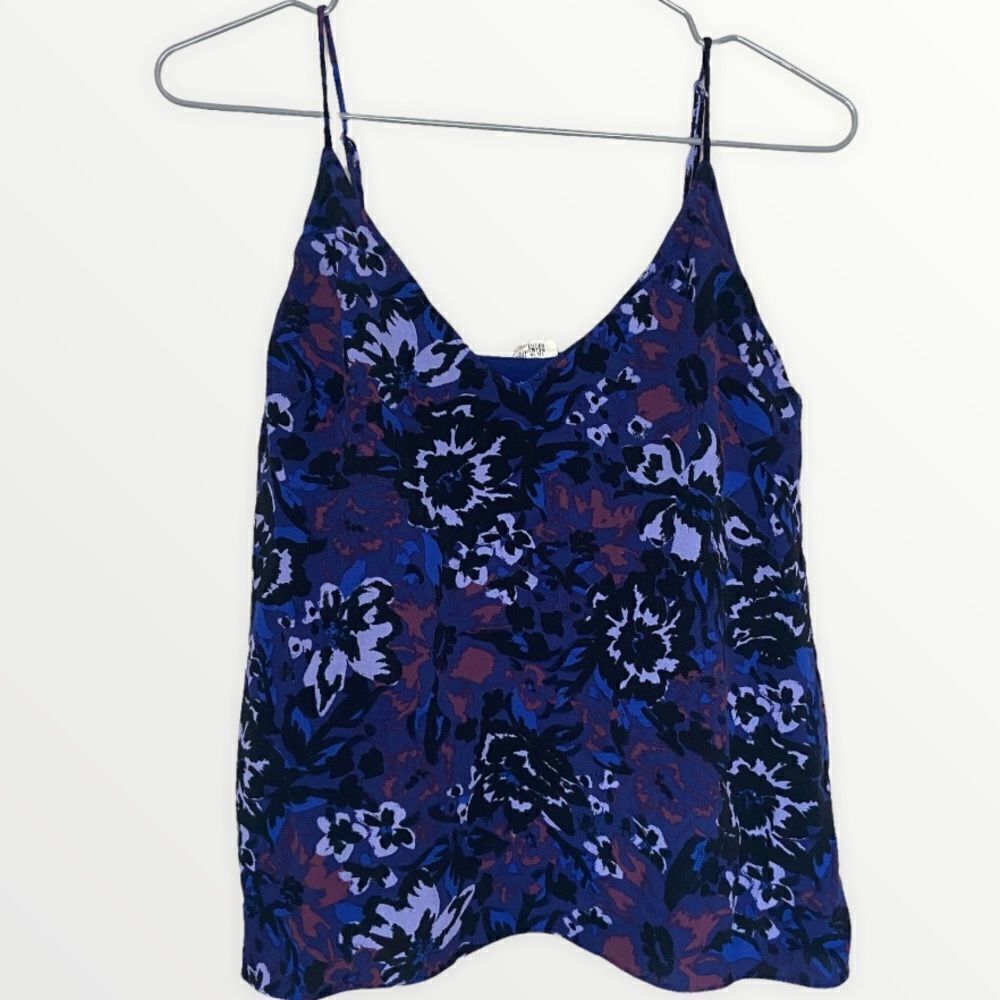 Wilfred Free | Aritzia Navy Blue Floral Print Lined Cami Tank Top Size Medium